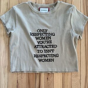 CHNGE Tan Crop Top with Statement Print